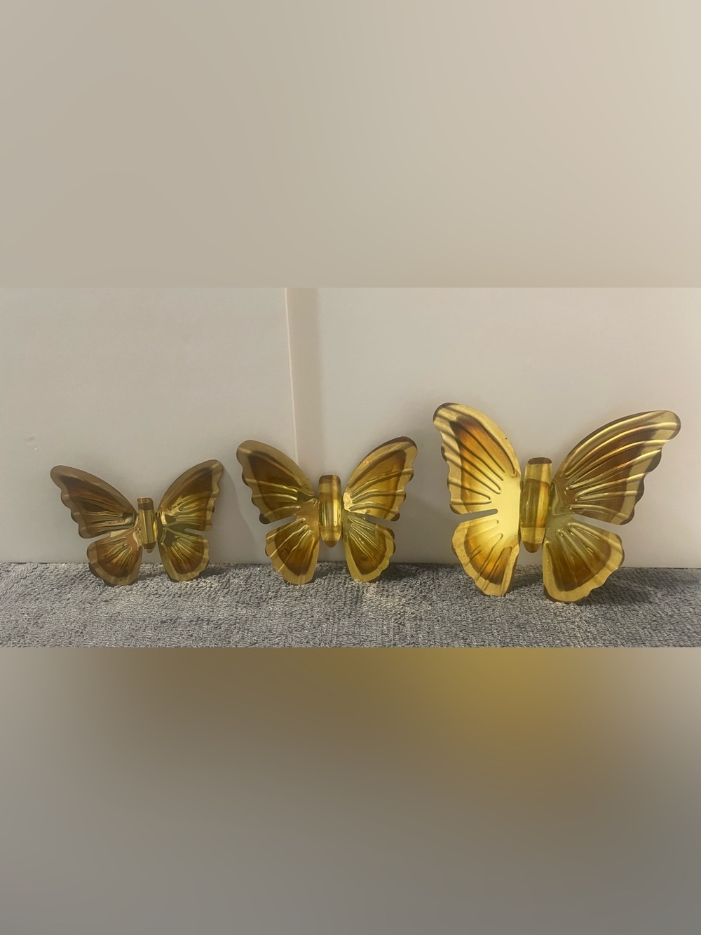 Vintage Goldtone  Brass Hanging Wall Butterfly set if 3 Homco
